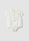 White linen and viscose blend baby bodysuit with mandarin collar_0