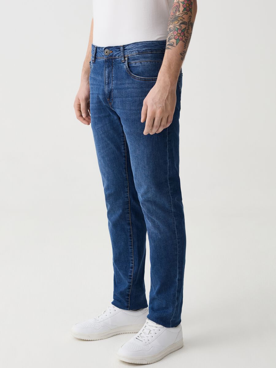 Slim-fit cross-hatch cotton jeans_1