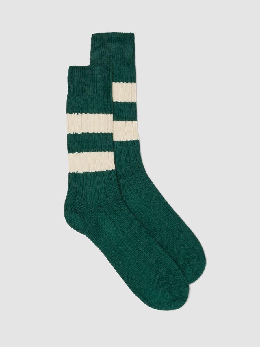 Green stretch cotton-blend tennis socks with stripes_0