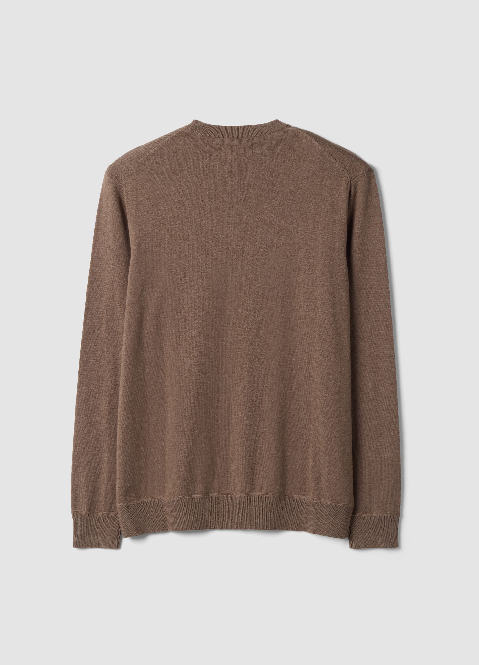 Brown cotton and cashmere blend crew-neck jumper