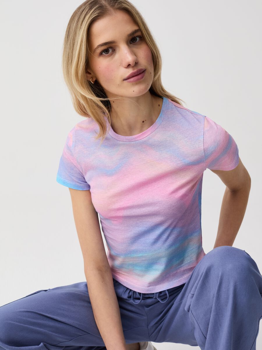 Cotton T-shirt with tie-dye pattern_0