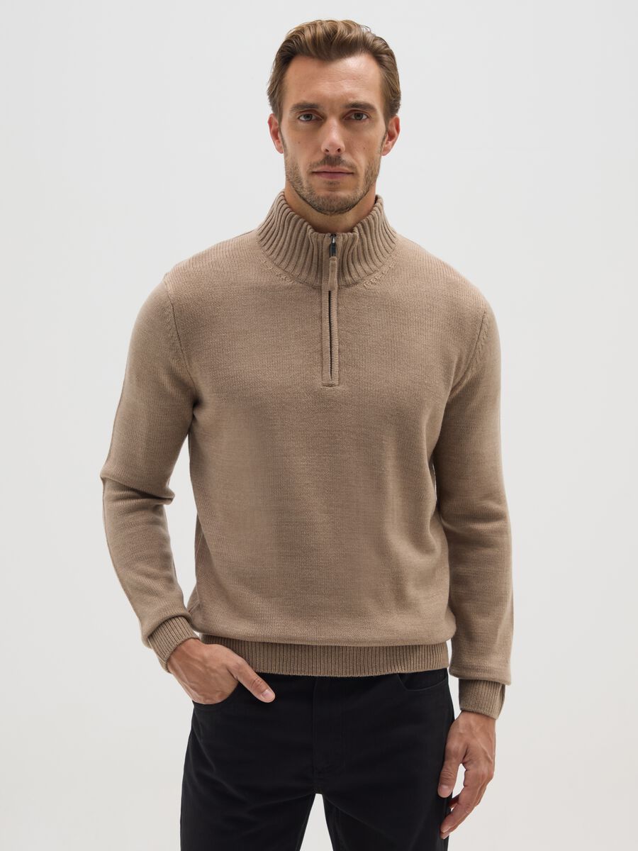 Beige regular fit sweater_0