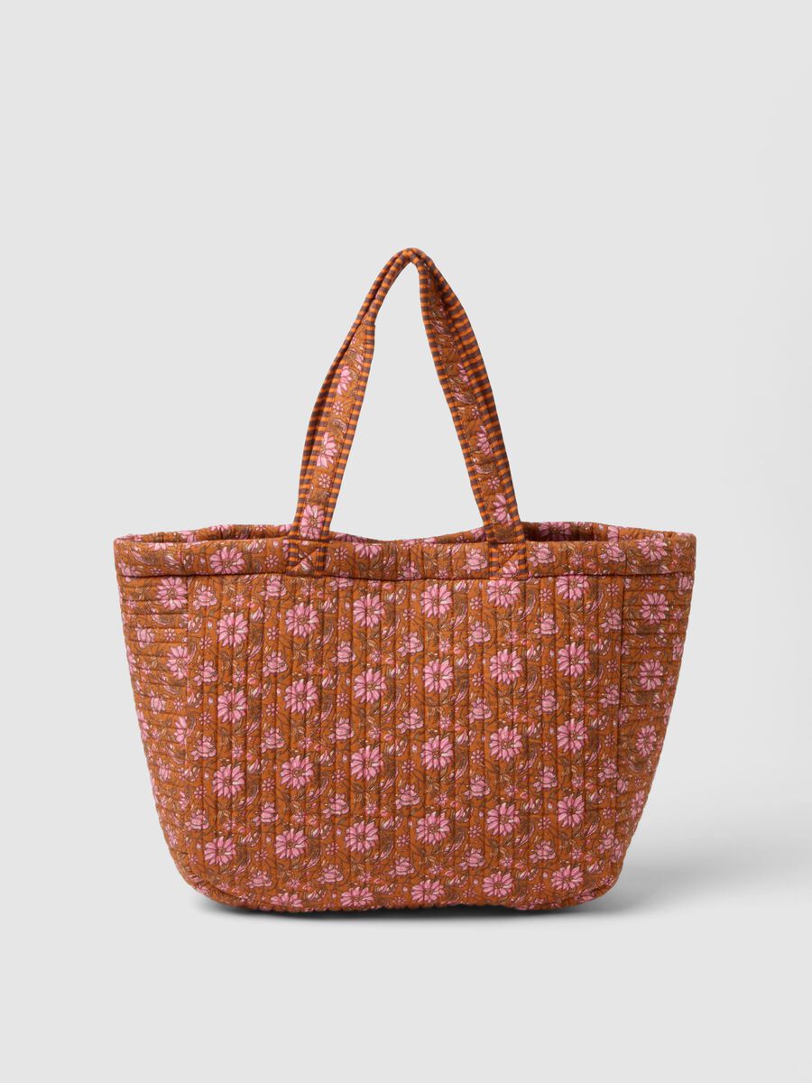 Multicolour pure cotton beach bag with floral pattern_0