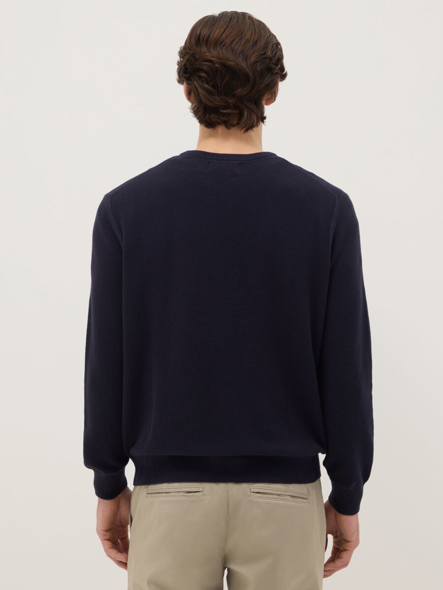 Blue crew neck jumper in pure cotton regular fit_2