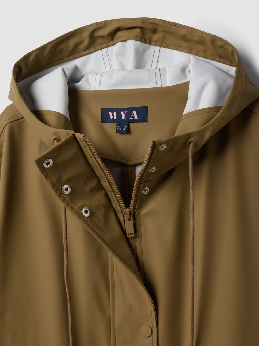 Brown rain jacket with hood, zip and snap-button fastening, regular fit_6