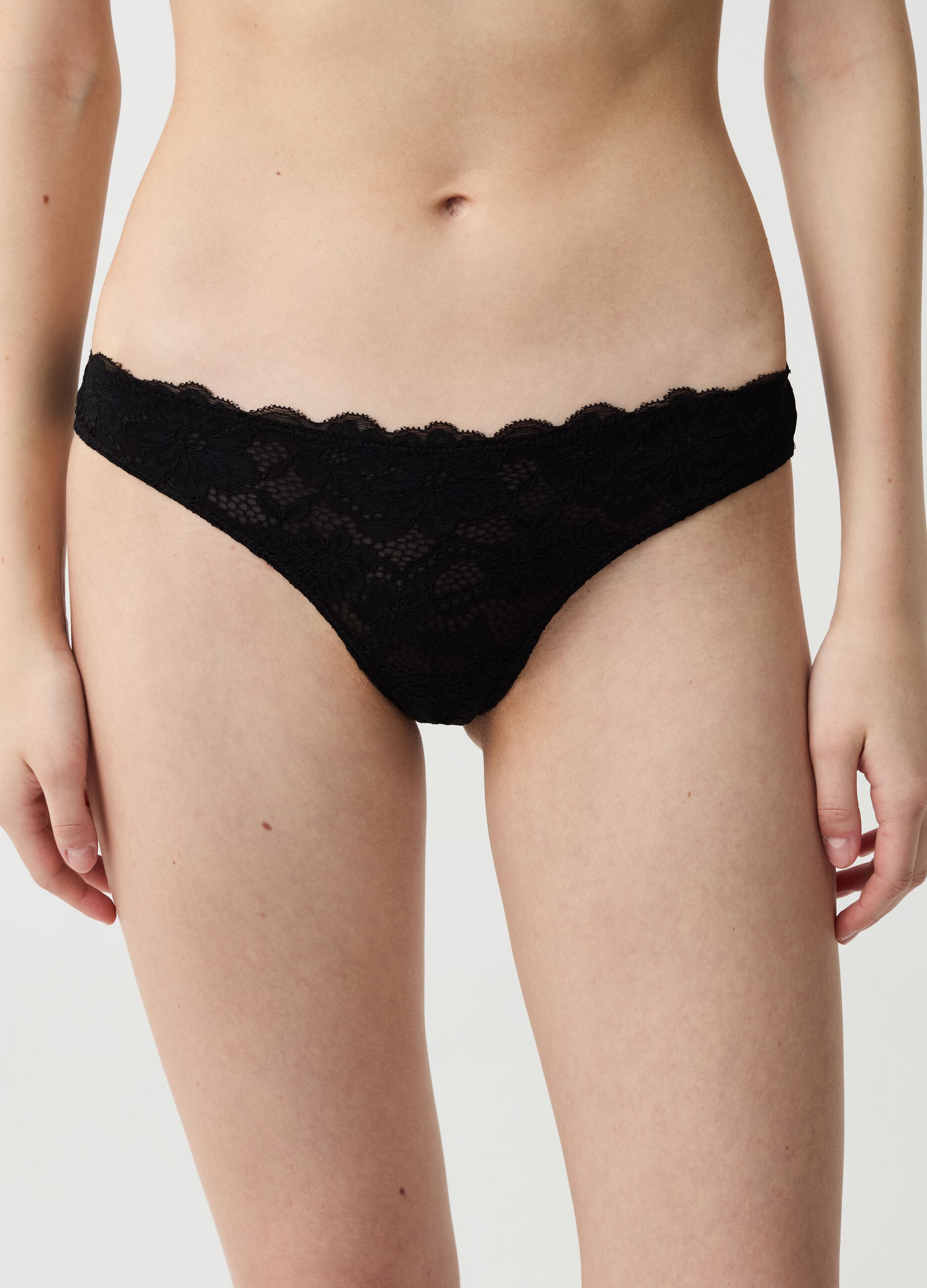 Microfibre Brazilian-cut briefs with lace on the front