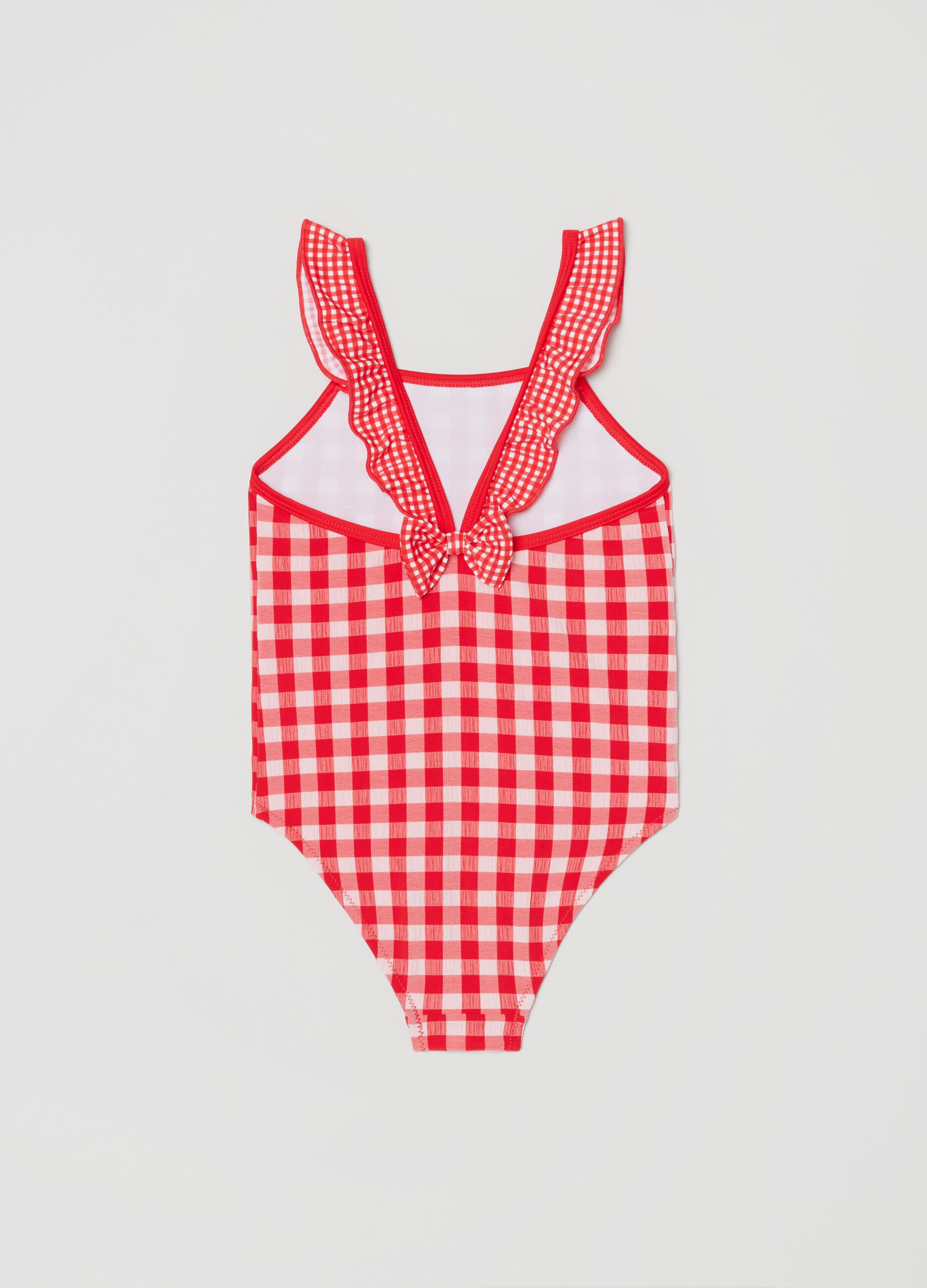 One-piece swimsuit with gingham print