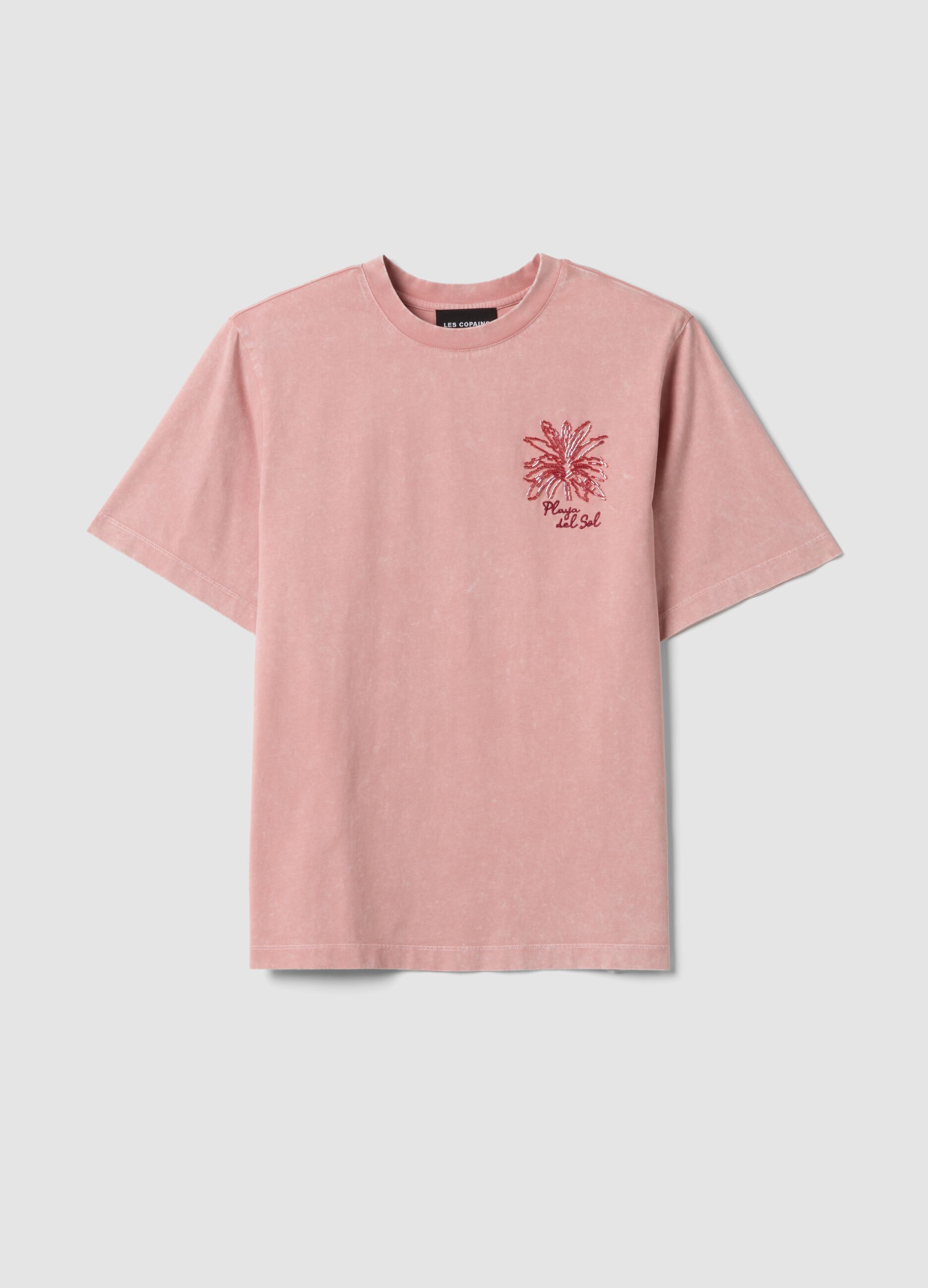 Pink pure cotton T-shirt with embroidery
