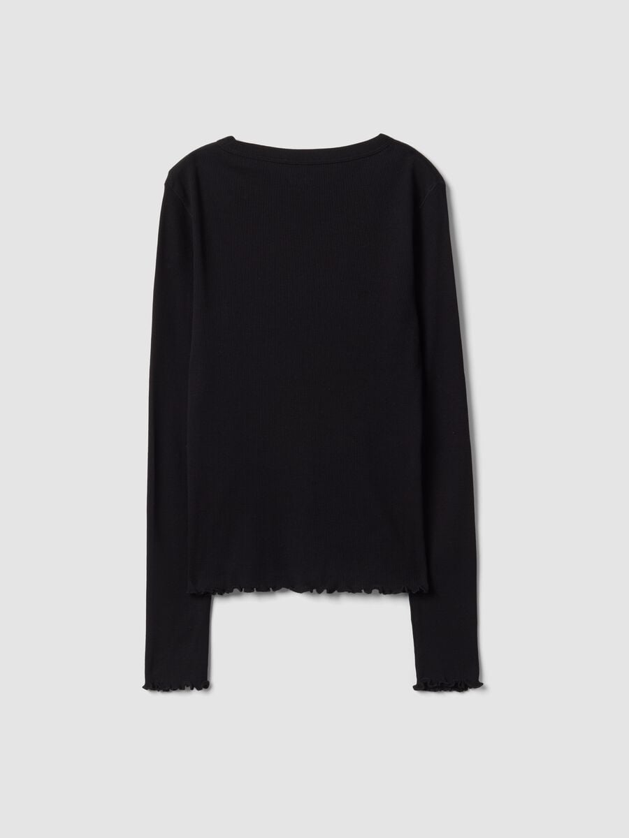 T-shirt nera in puro cotone a maniche lunghe girocollo regular fit_6