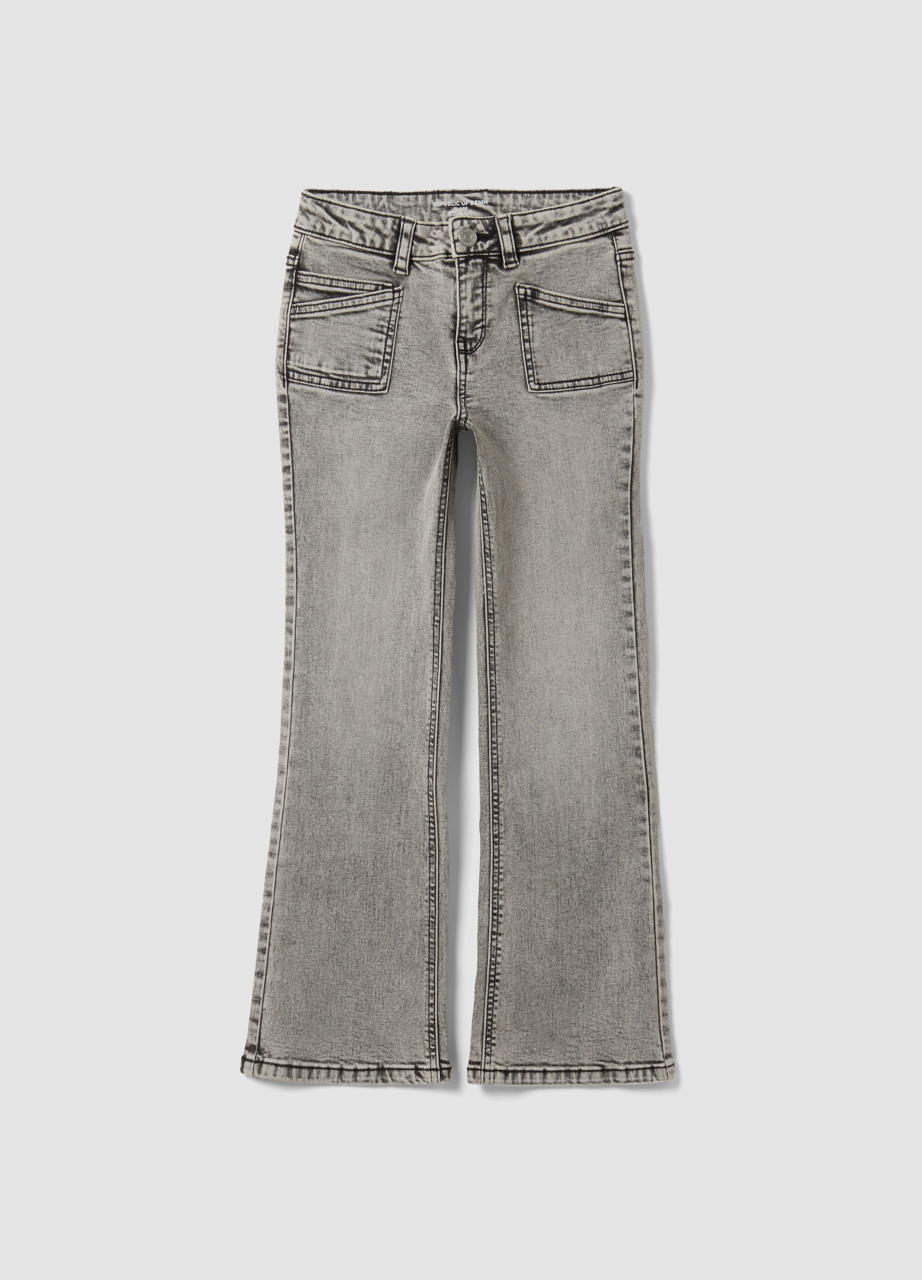 Girls&rsquo; grey flared jeans in stretch cotton