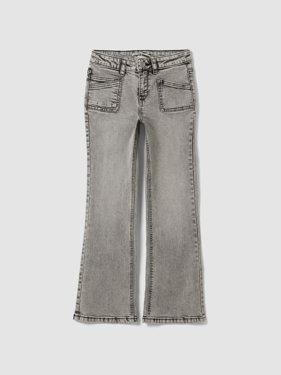 Girls&rsquo; grey flared jeans in stretch cotton_0