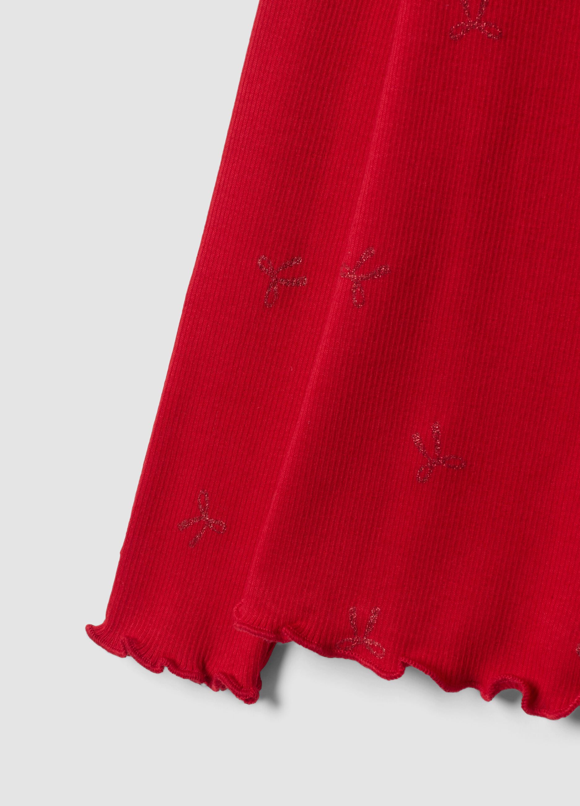 Red stretch cotton top with glitter bows