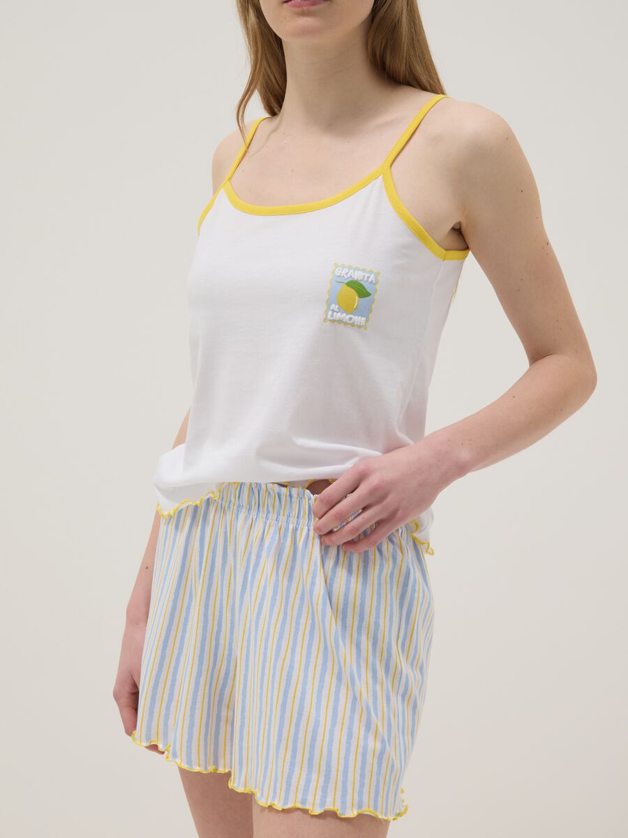 Multicolour pure cotton short pyjamas, regular fit, with gathered trims_3