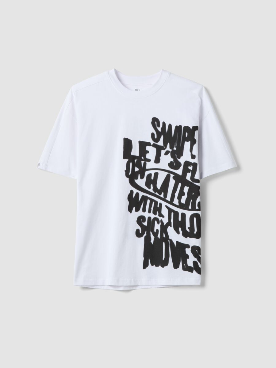 Boys&rsquo; white 100% cotton oversized T-shirt with print_3