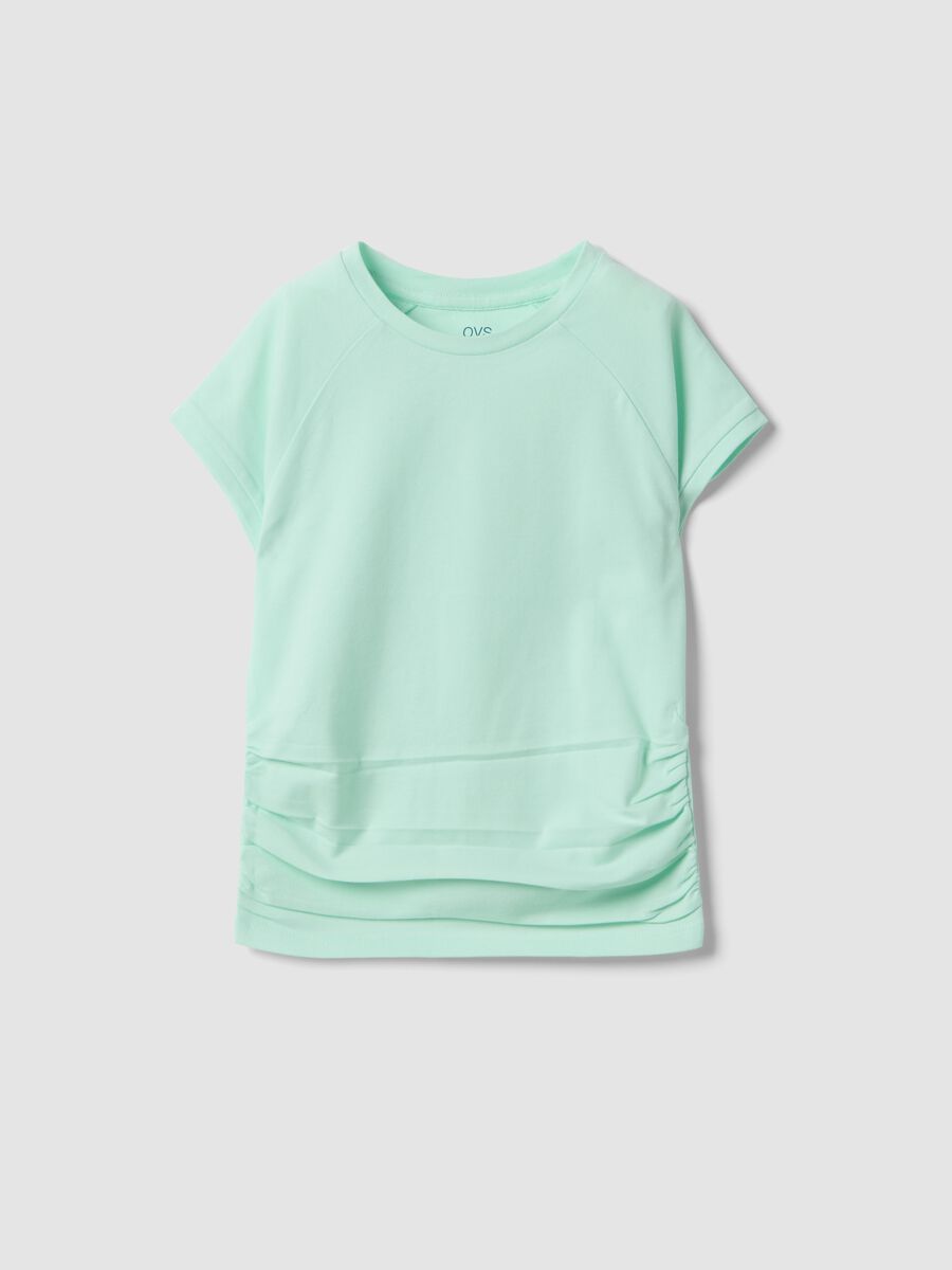 Girls' green slim fit stretch cotton T-shirt_0