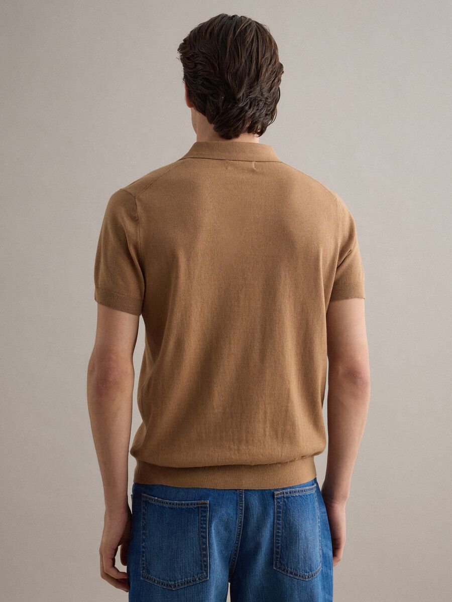 Regular fit brown polo shirt in cotton, linen and silk blend_3