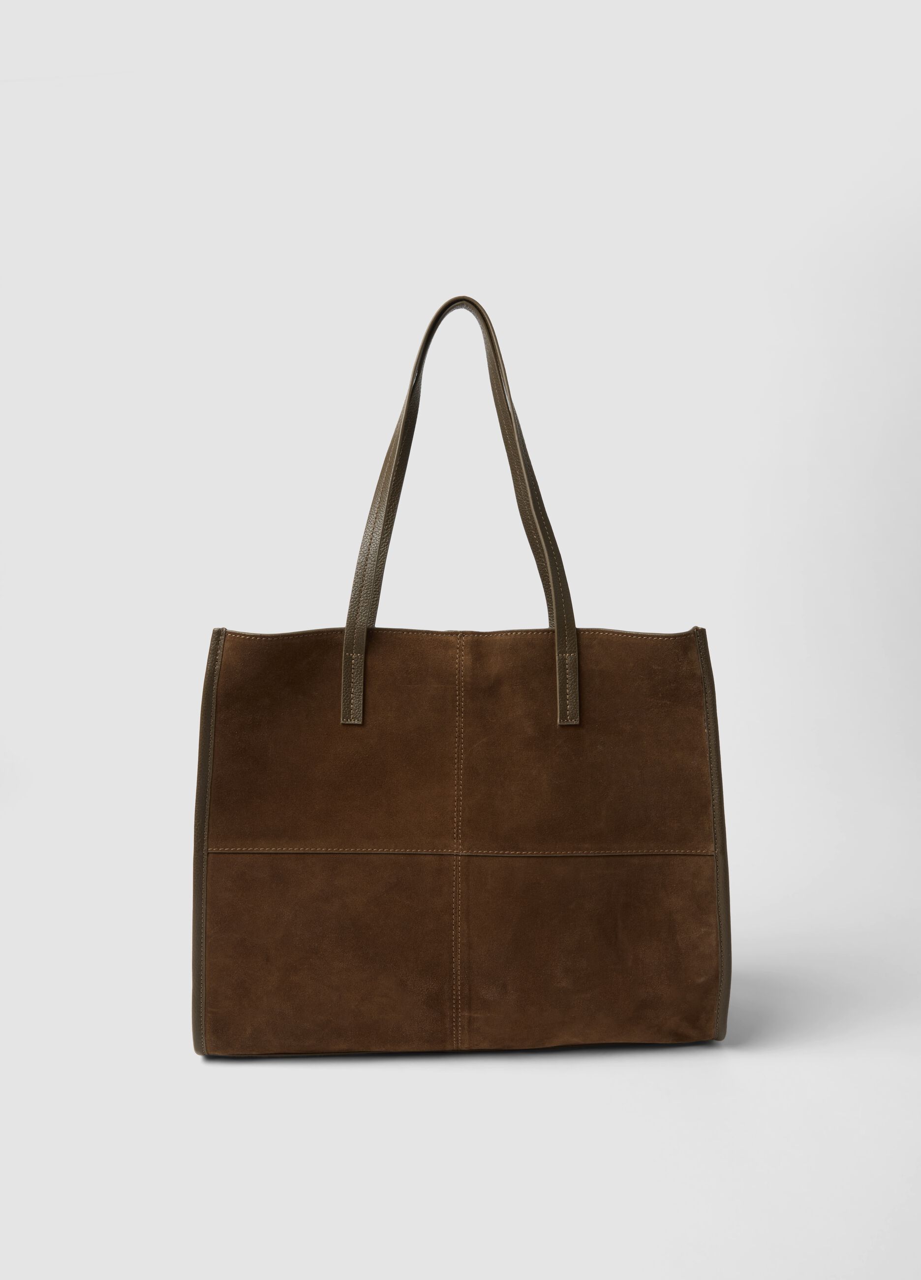 Brown genuine leather handbag with double handles