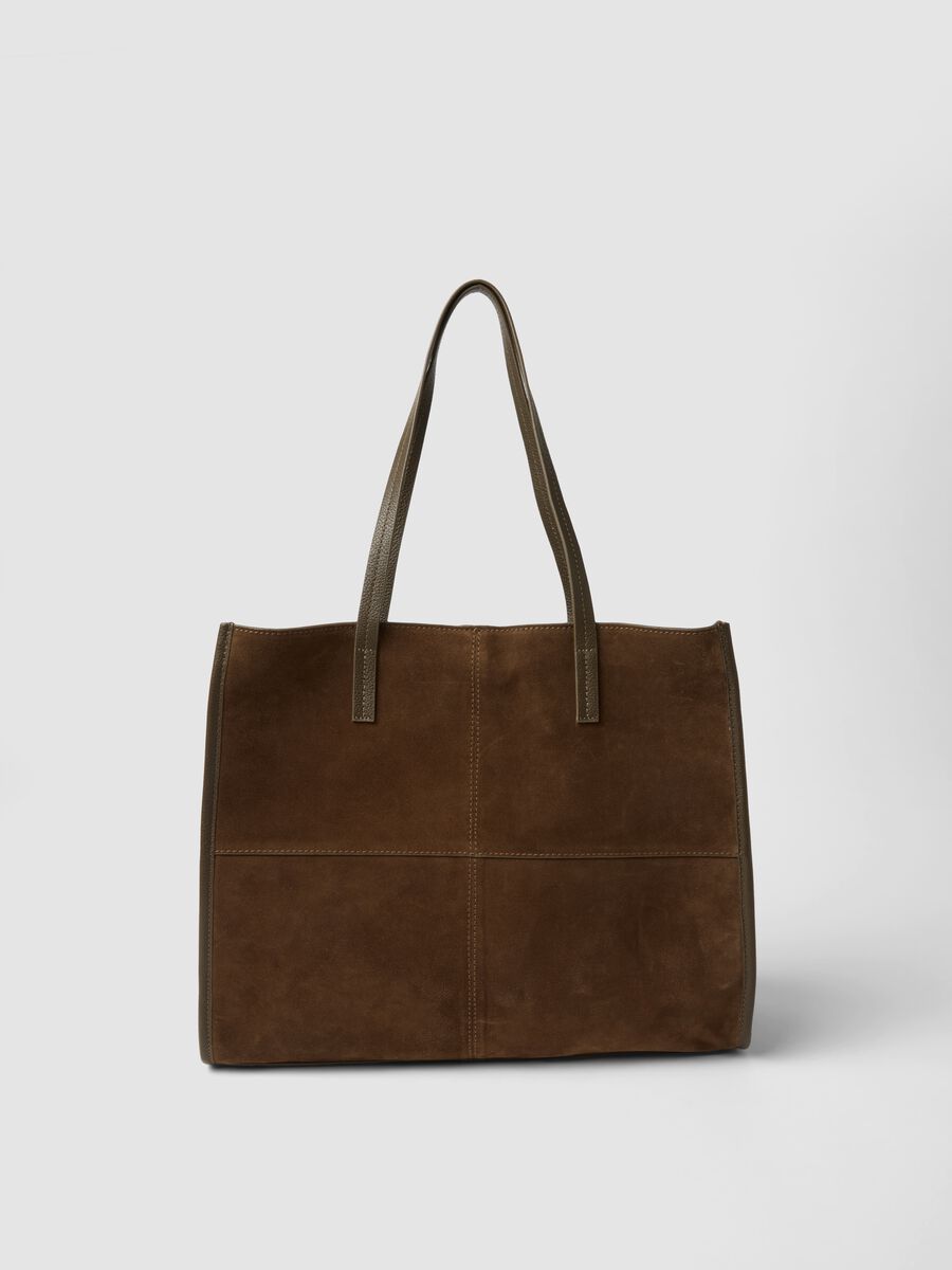 Brown genuine leather handbag with double handles_0