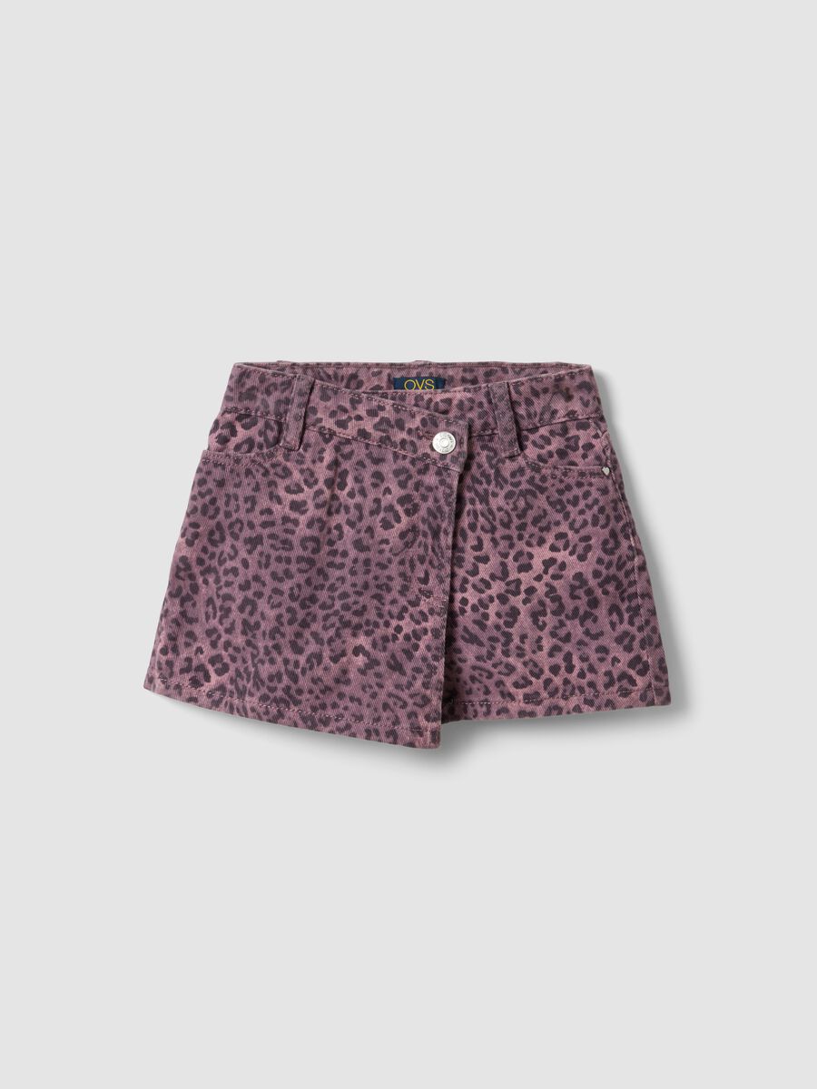 Ružičaste slim fit kratke hlače s animal printom od čistog pamuka za djevojčice_0