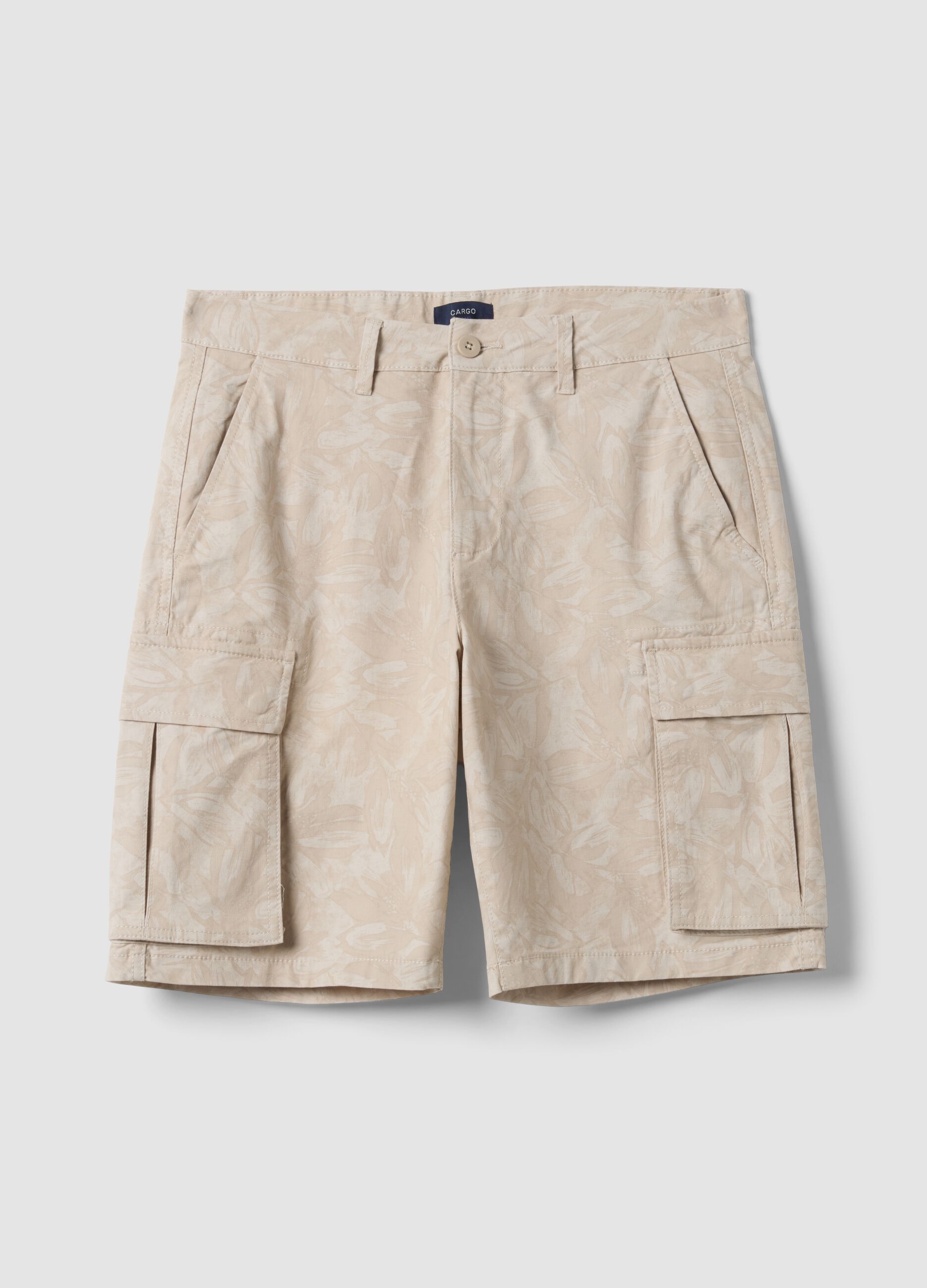Beige Cargo-Bermudas aus Stretch-Baumwolle