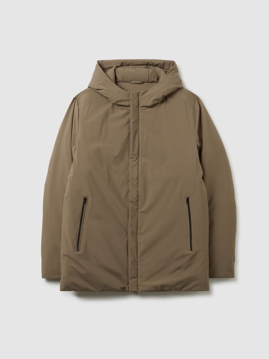 Brown regular fit parka with zip closure_4