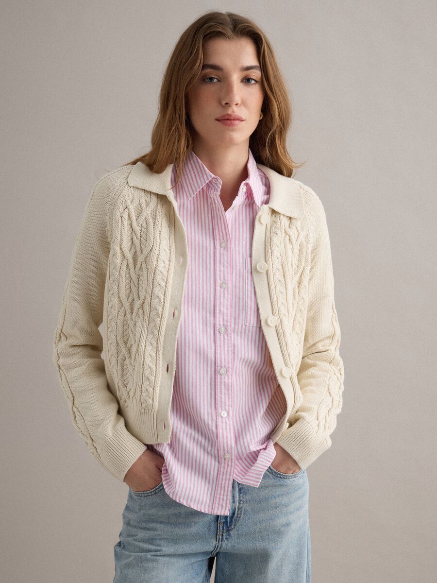 Beige pure cotton regular fit cardigan_1