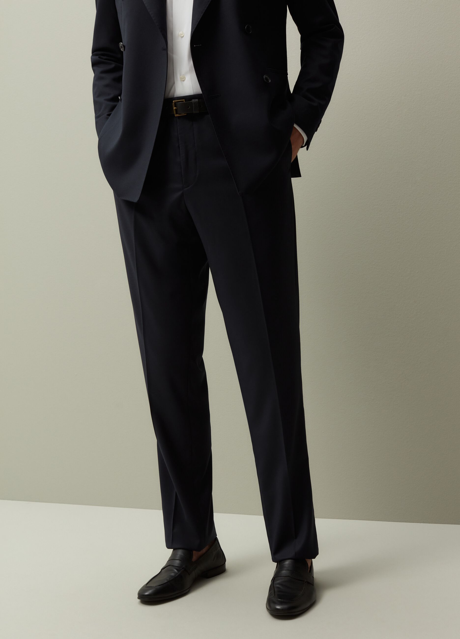 Regular-fit navy blue formal trousers