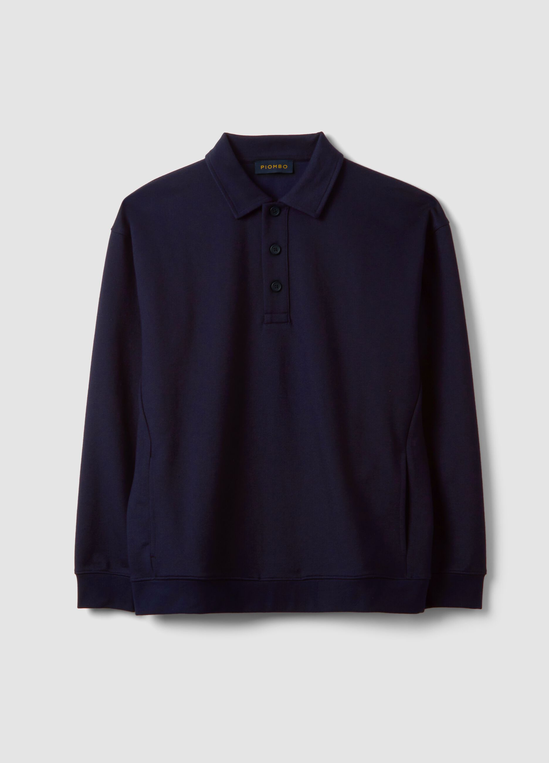 Navy stretch polo-collar sweatshirt with a relaxed fit