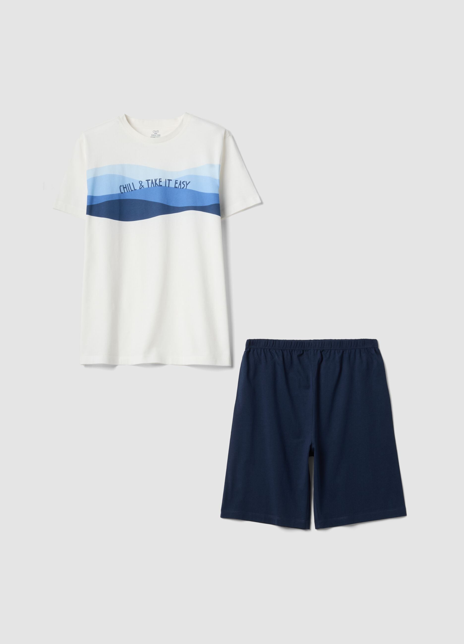 Kurzer blauer Kinderpyjama aus reiner Bio-Baumwolle, Regular Fit