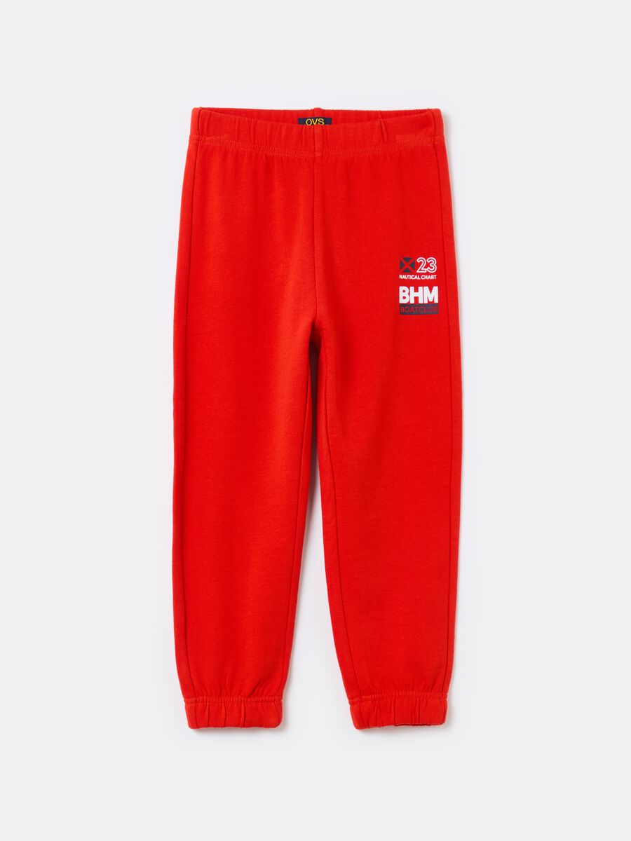 Fleece joggers with elasticated edging and print_0
