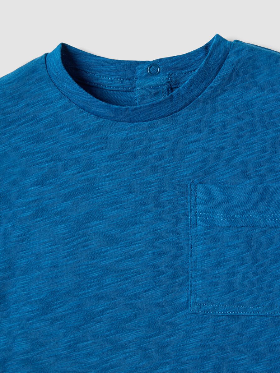 Children's regular fit pure cotton blue t-shirt with pocket_2