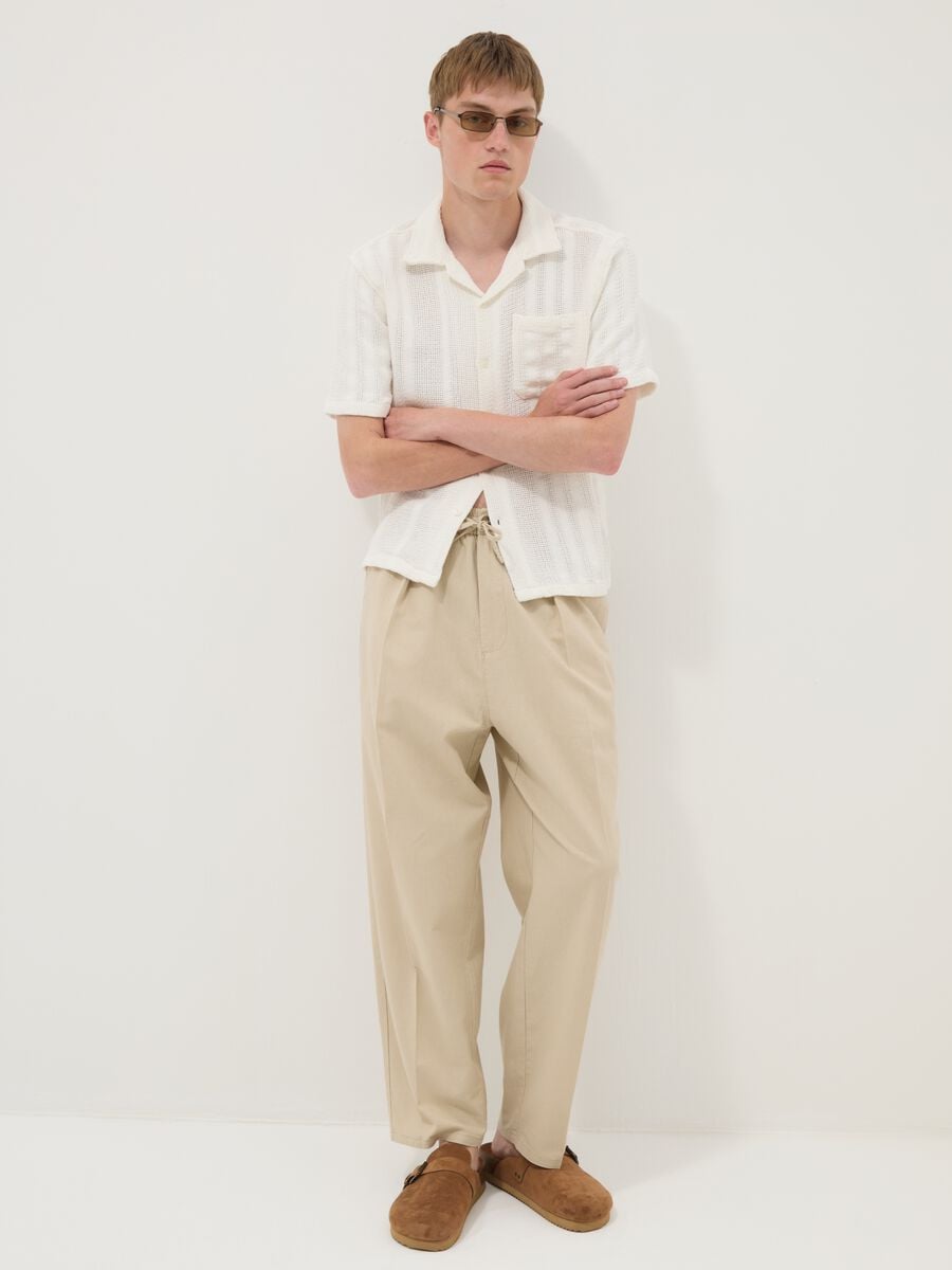 Pantal&oacute;n beige de mezcla de lino y algod&oacute;n con cintura el&aacute;stica_1