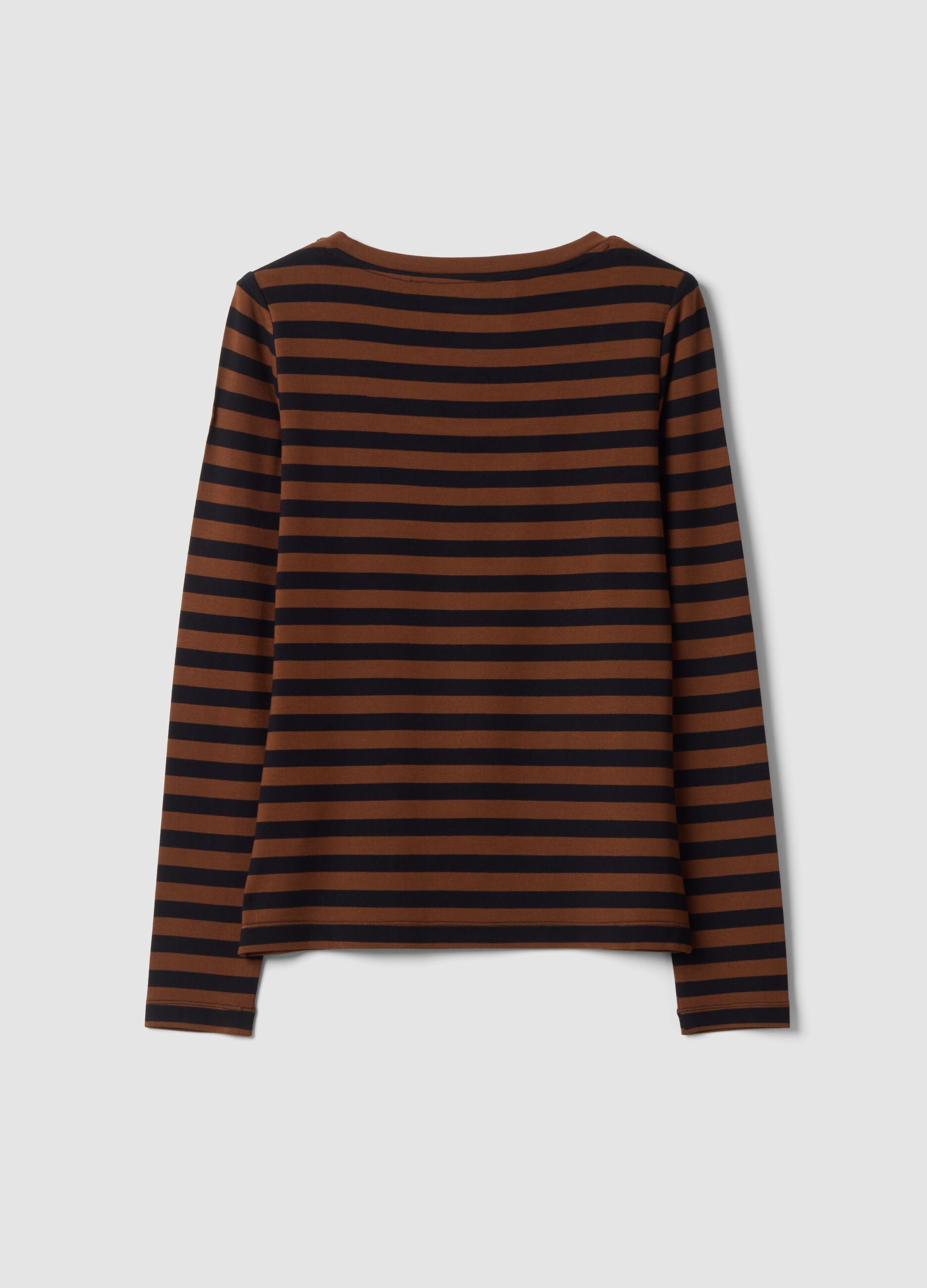 Brown slim-fit striped stretch viscose crew-neck T-shirt