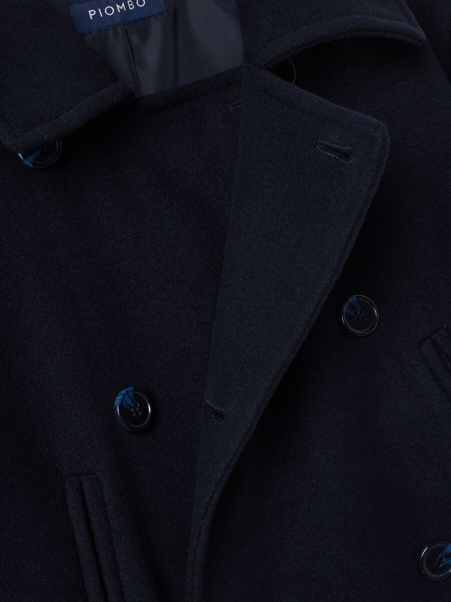 Cappotto doppiopetto blu navy in misto lana e viscosa regular fit_1