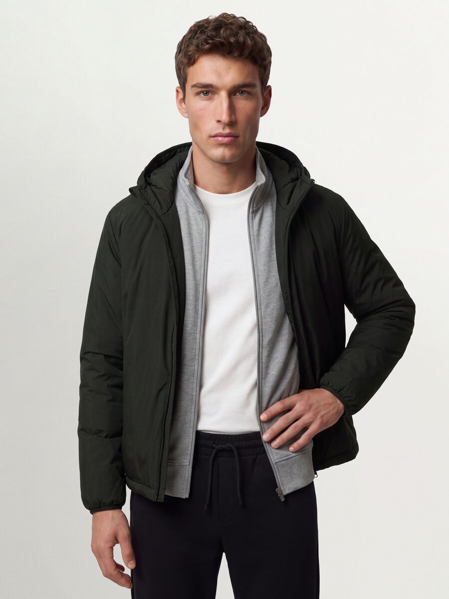 Military green hooded jacket with zip_1