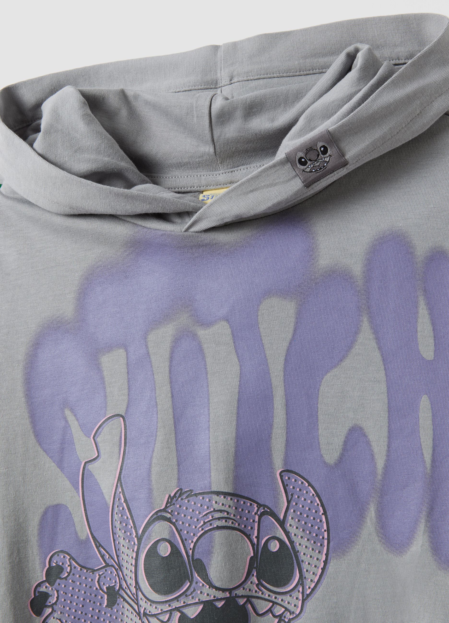 Grey pure cotton hoodie with Lilo & Stitch print for girls