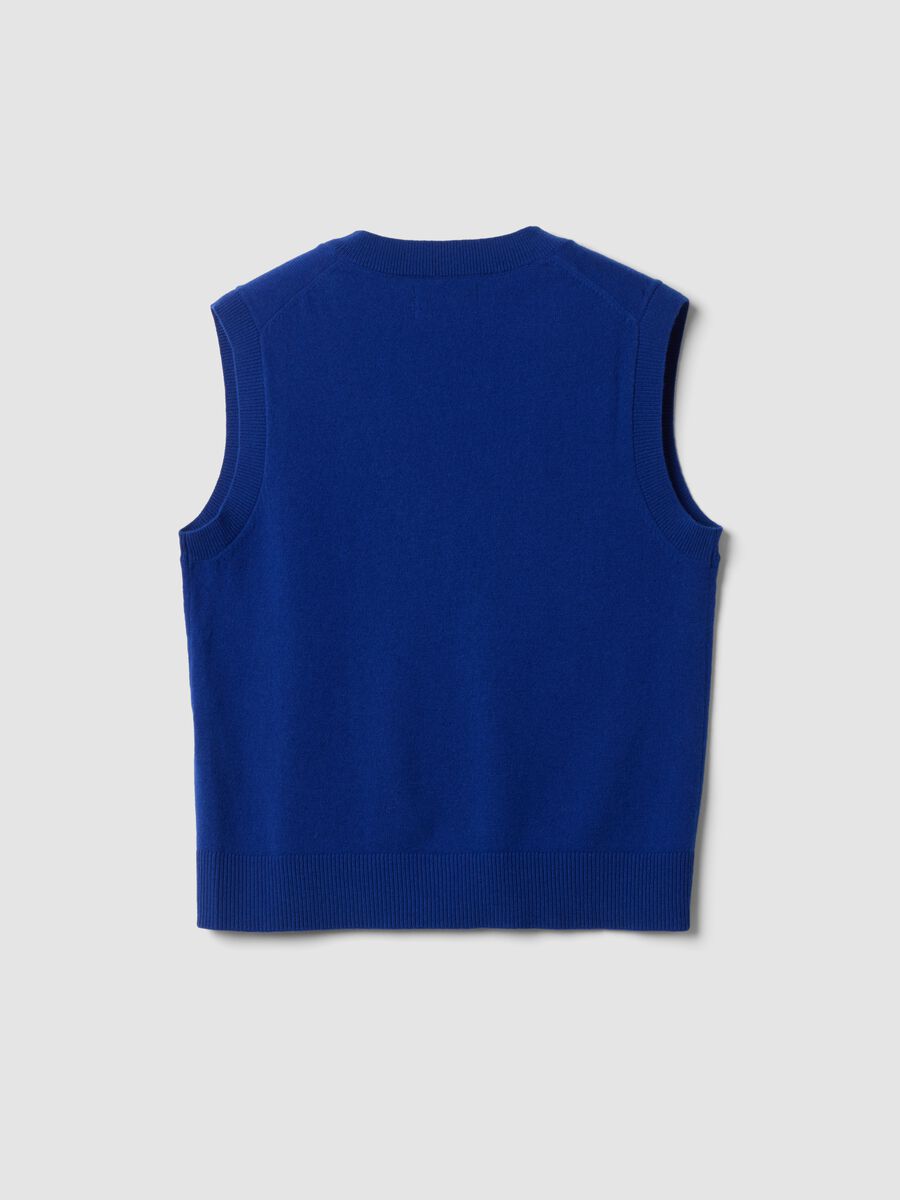 Blauer Gilet aus reiner Wolle mit tiefem V-Ausschnitt_2