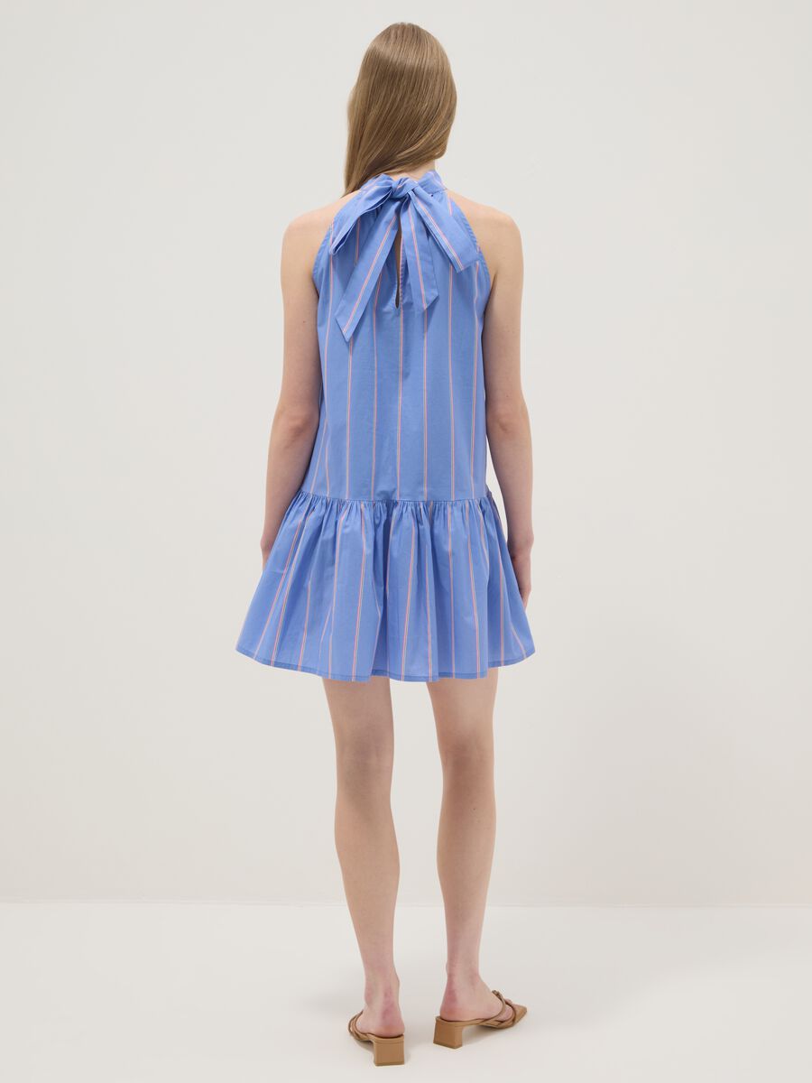 Sky blue pure cotton dress with high neck_2