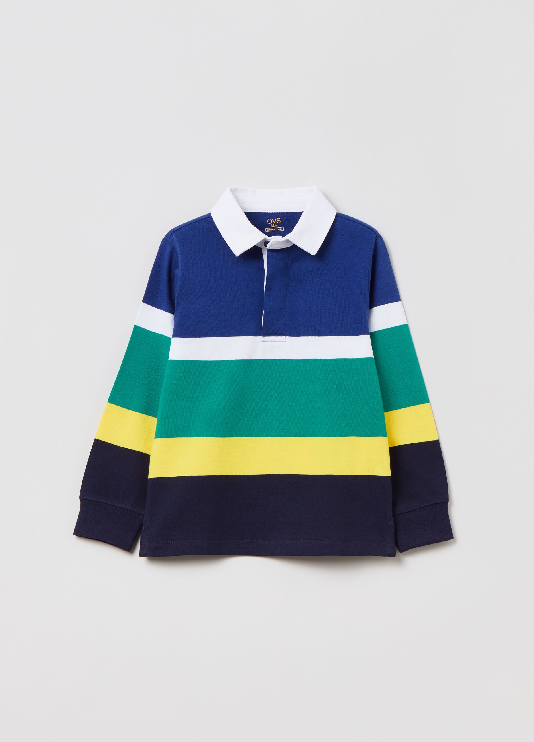 Striped cotton polo shirt with contrasting collar