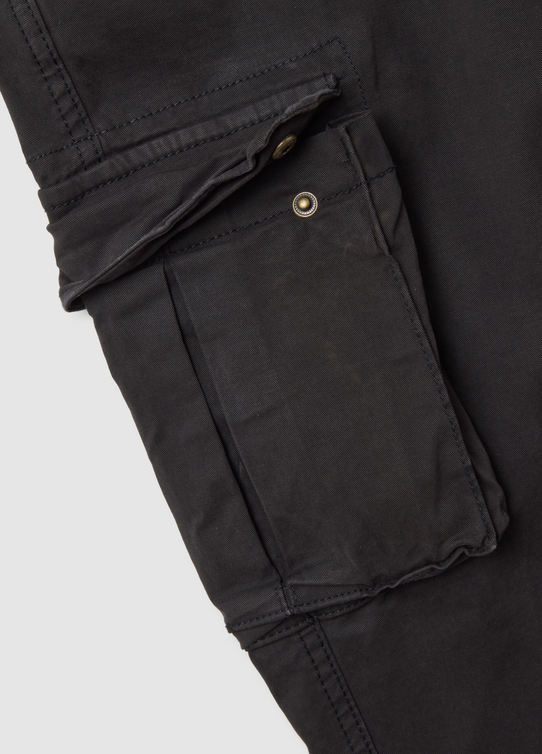 Black Stretch Cotton Slim Fit Cargo Trousers