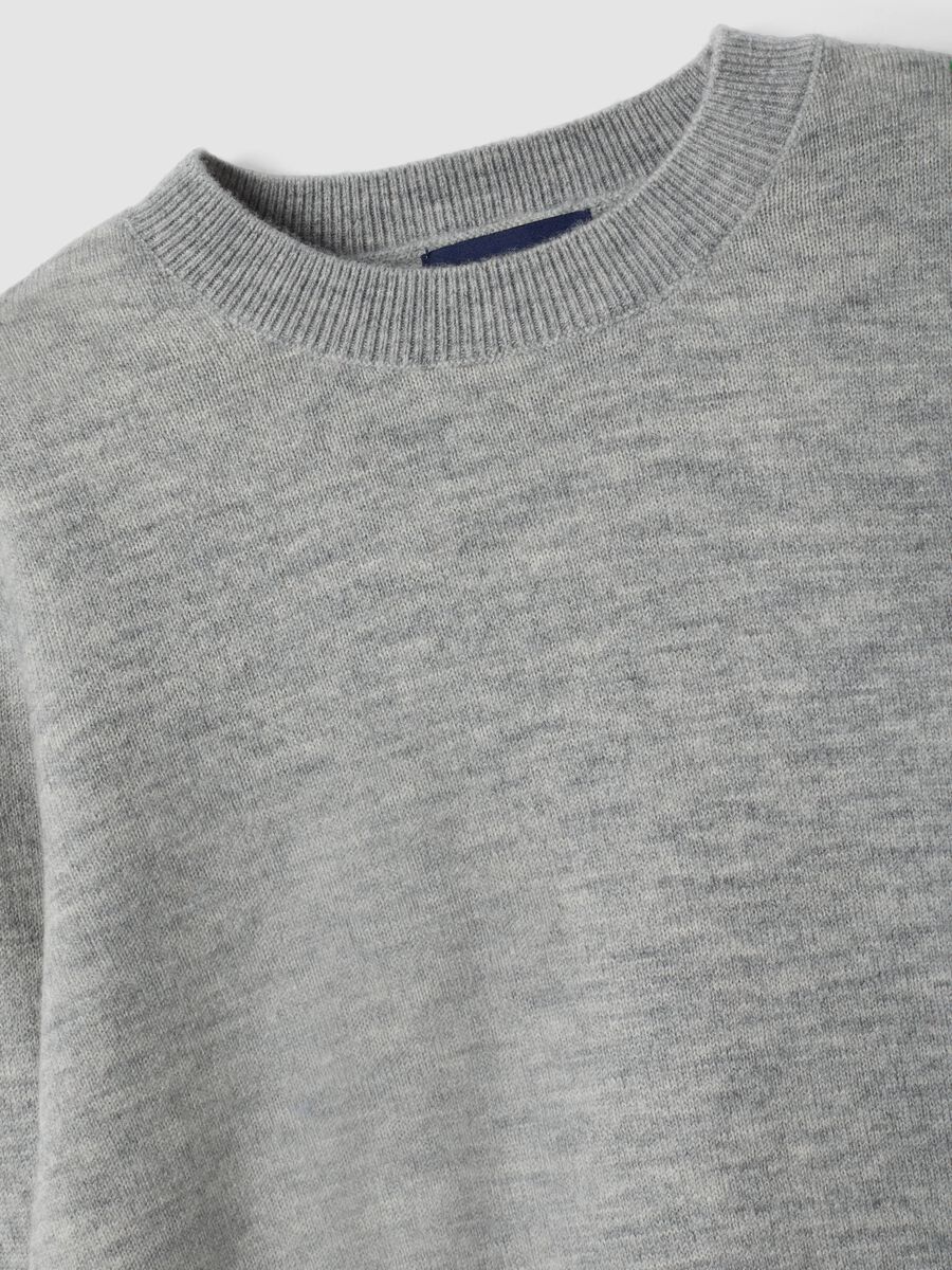 Maglione grigio in pura lana a maniche lunghe regular fit_1