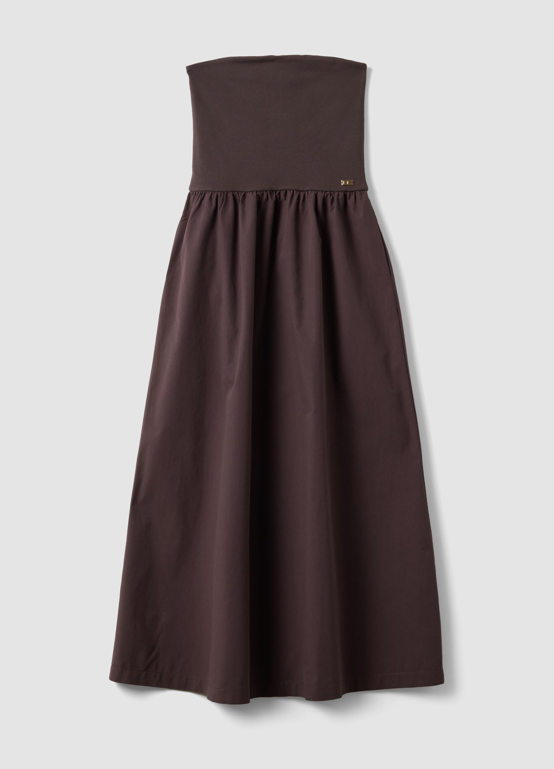 Brown maxi dress in stretch cotton, regular fit, strapless