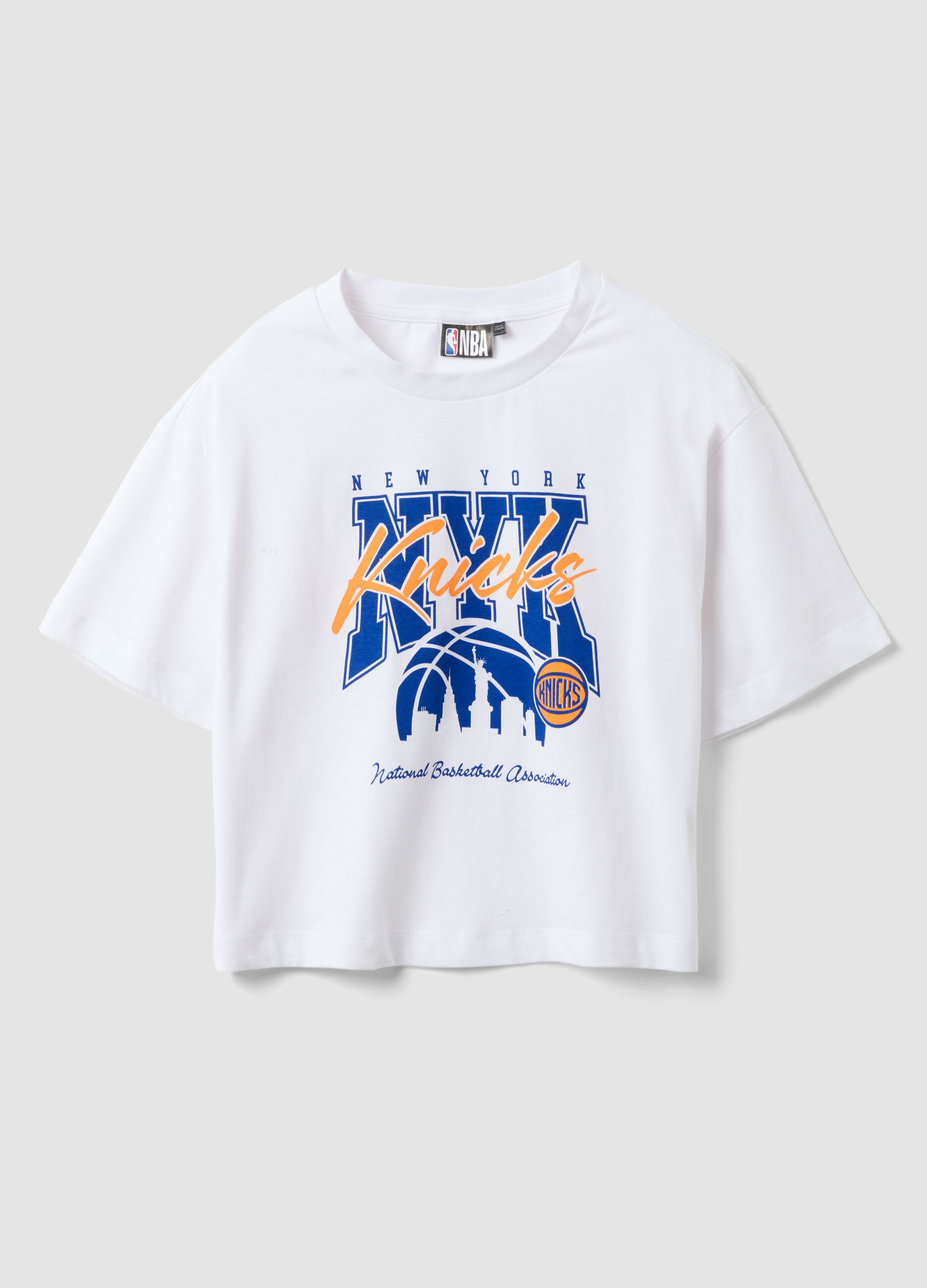 T-shirt de menina em algod&atilde;o branco regular fit New York Knicks