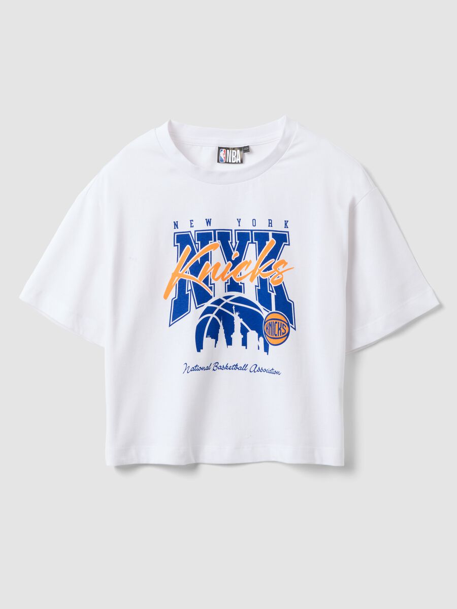 Girl's Regular Fit White Pure Cotton T-shirt New York Knicks_0