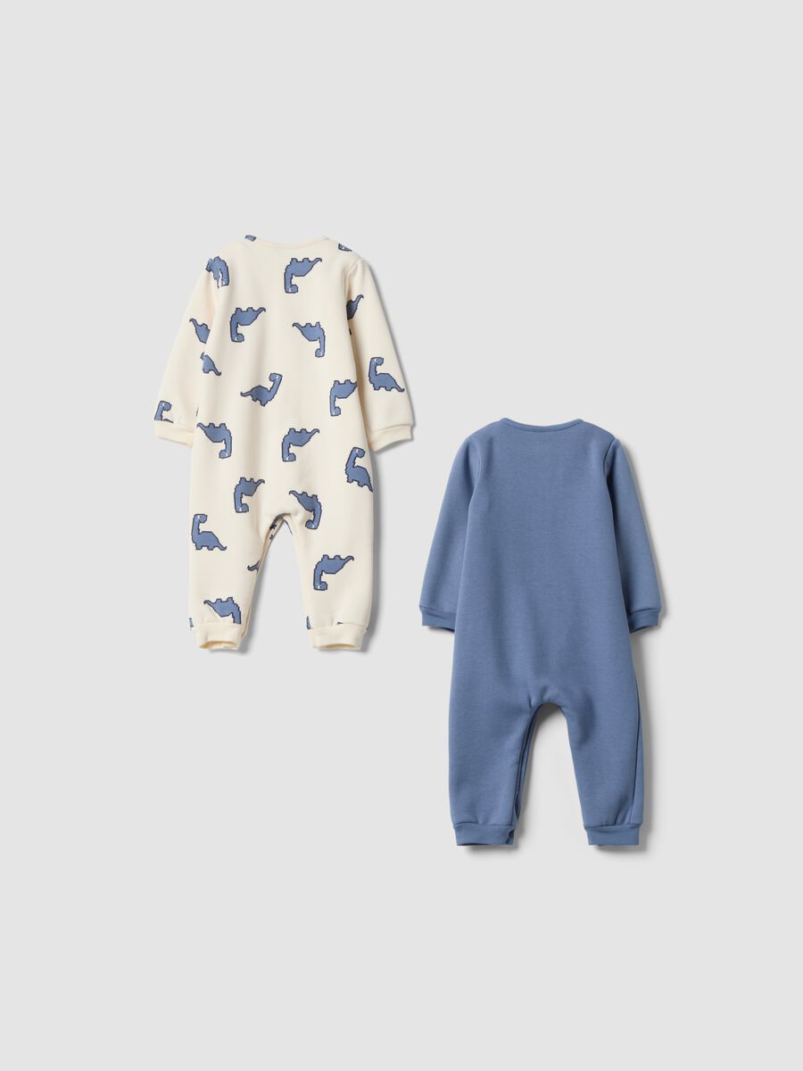 2-pack white and light blue stretch babygrows with dinosaur print_1
