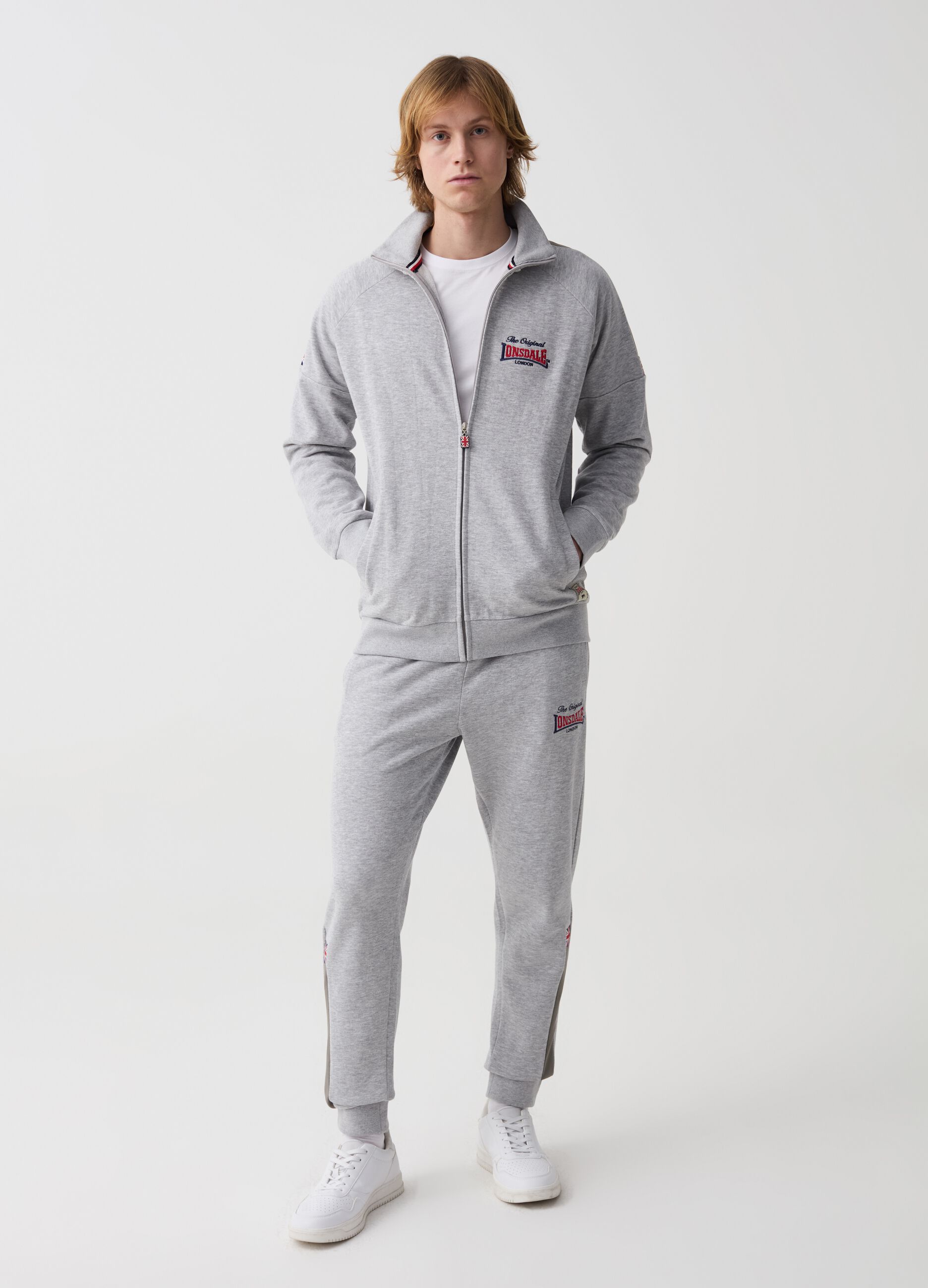 Joggers with logo embroidery and contrasting inserts