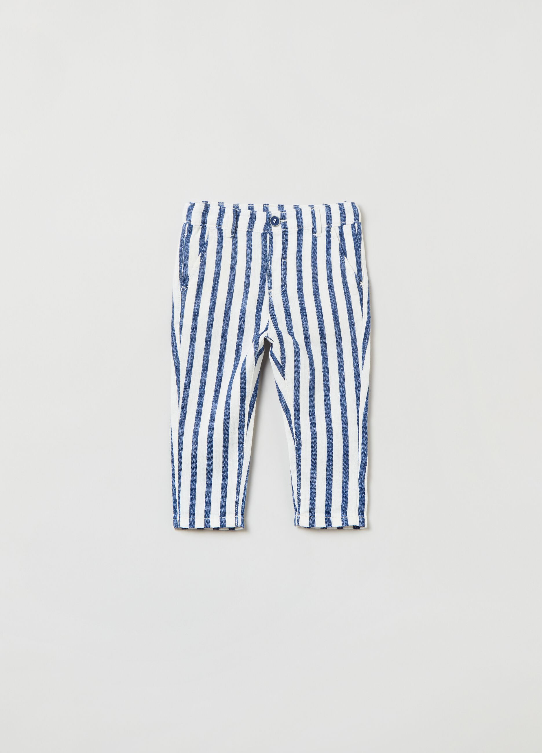 Striped linen and cotton trousers