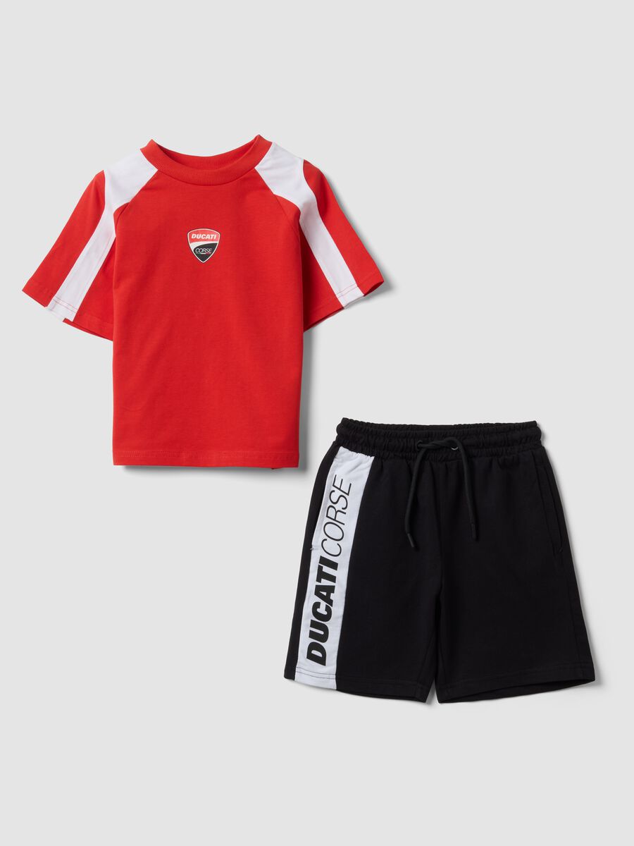 Red and black stretch cotton set with T-shirt and shorts_0