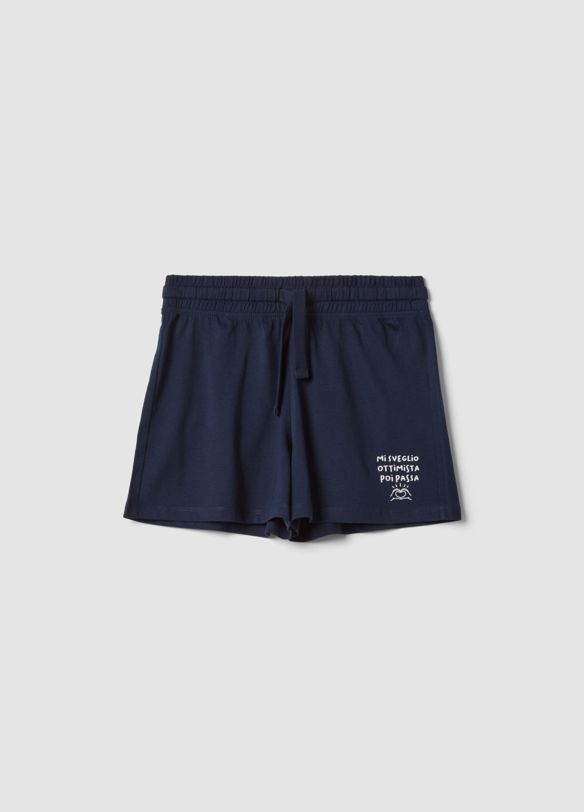 Girls&rsquo; blue pure cotton shorts with elasticated waistband