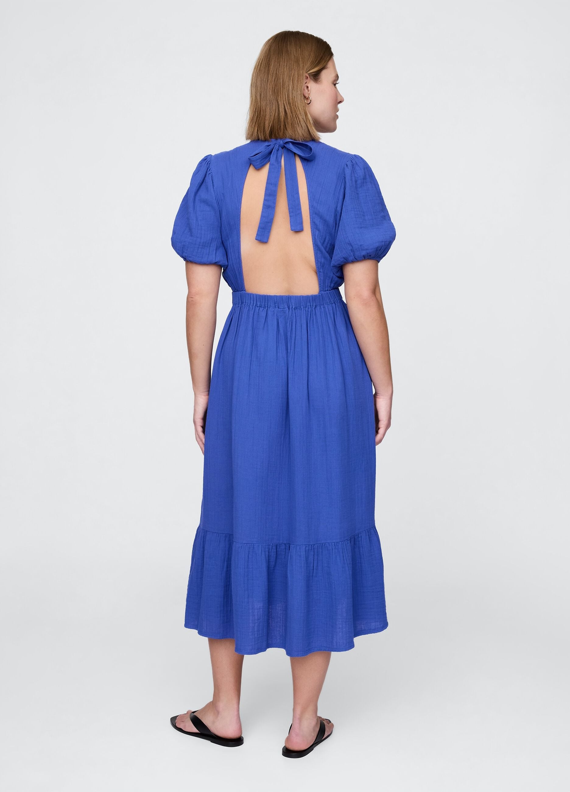 Blue Midi Dress with Short Sleeves